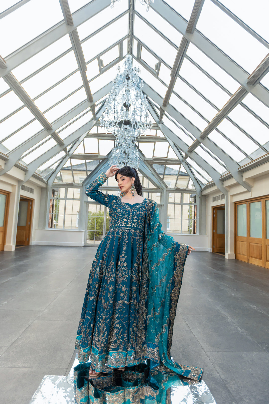 Kaanchi London - Gul Mehr Organza Pishwas For Women - Teal Blue - 3 Piece