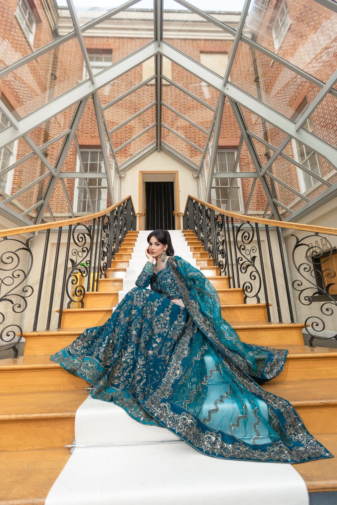Kaanchi London - Gul Mehr Organza Pishwas For Women - Teal Blue - 3 Piece