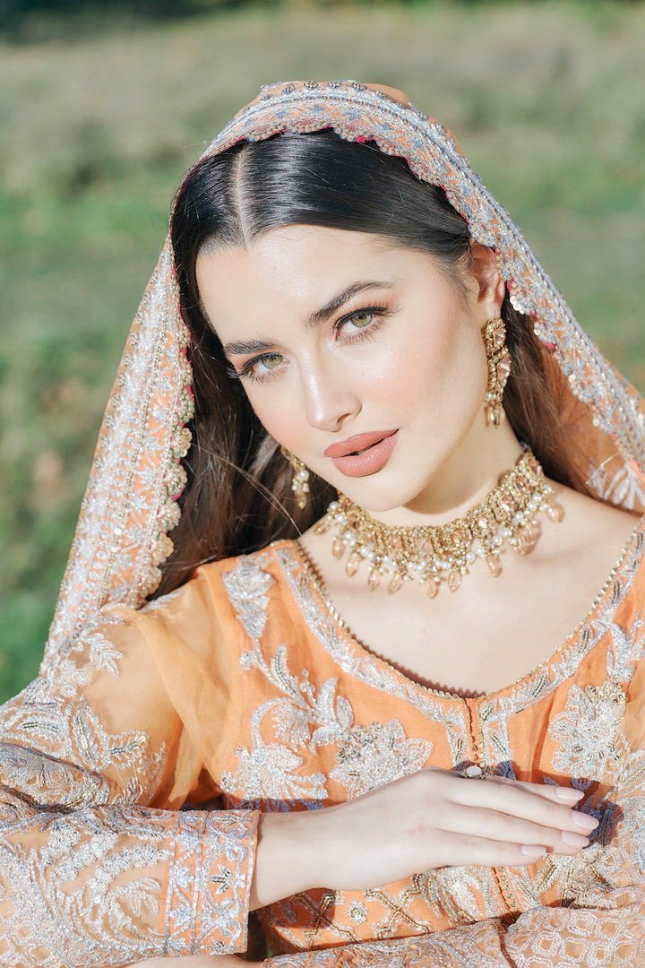 Kaanchi London - Hoor Organza Pishwas For Women - Orange - 3 Piece