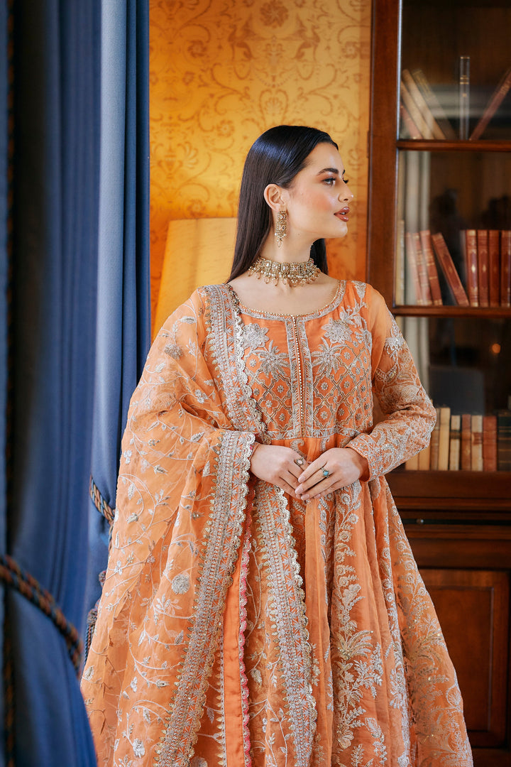 Kaanchi London - Hoor Organza Pishwas For Women - Orange - 3 Piece