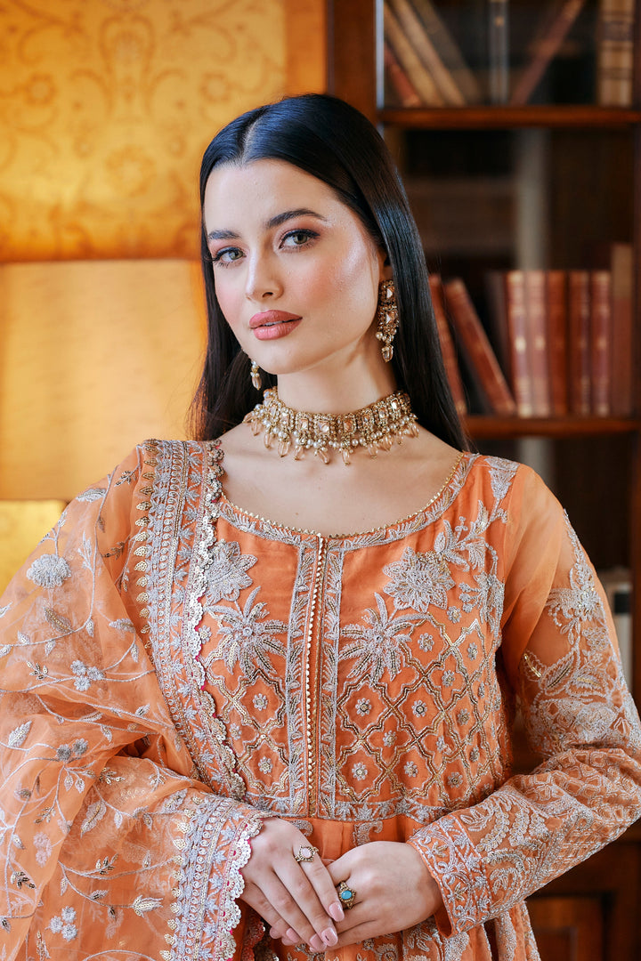 Kaanchi London - Hoor Organza Pishwas For Women - Orange - 3 Piece