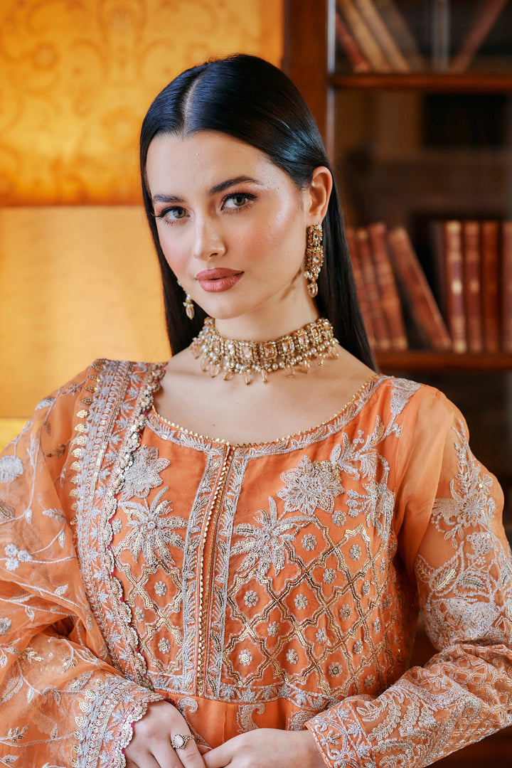 Kaanchi London - Hoor Organza Pishwas For Women - Orange - 3 Piece