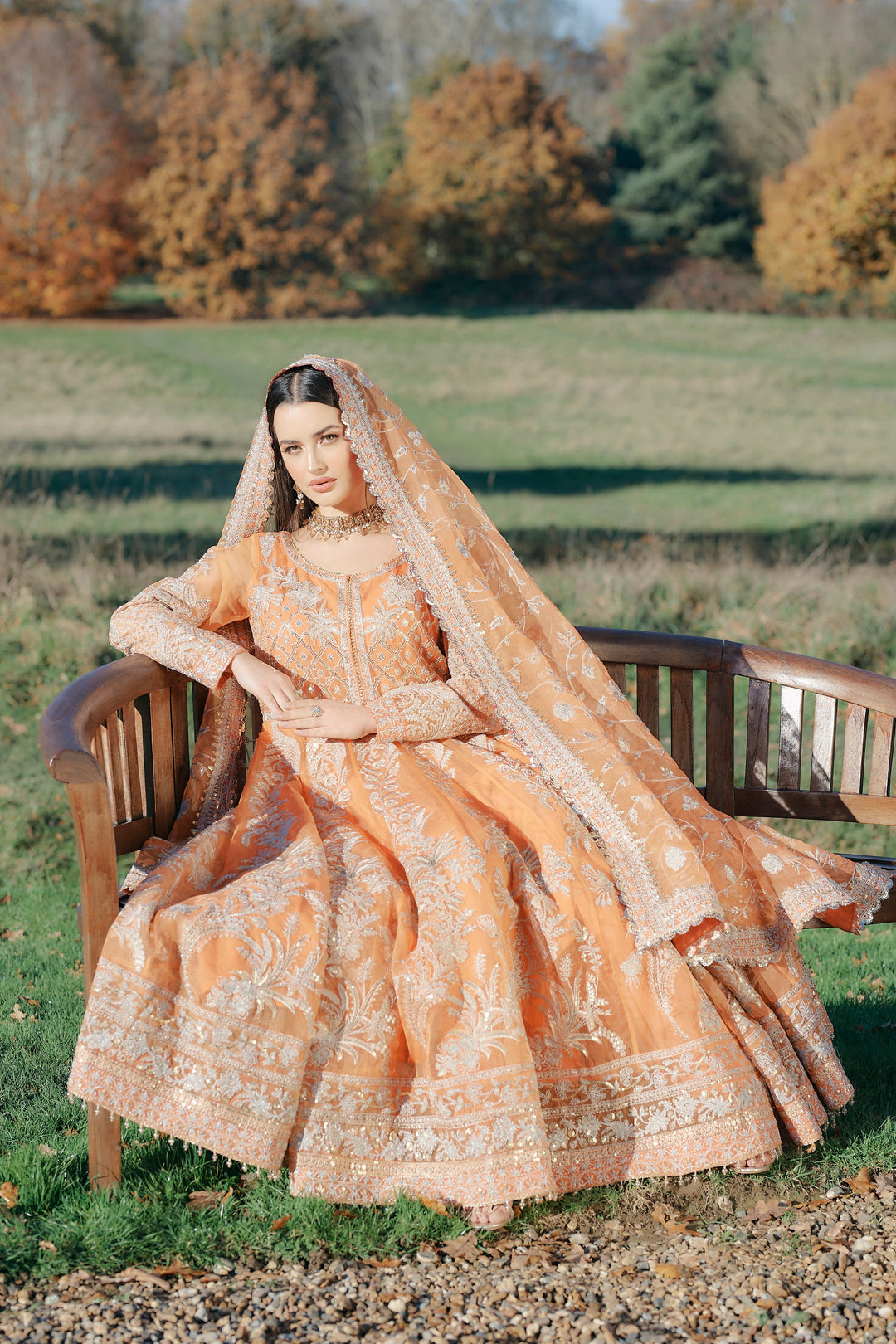 Kaanchi London - Hoor Organza Pishwas For Women - Orange - 3 Piece