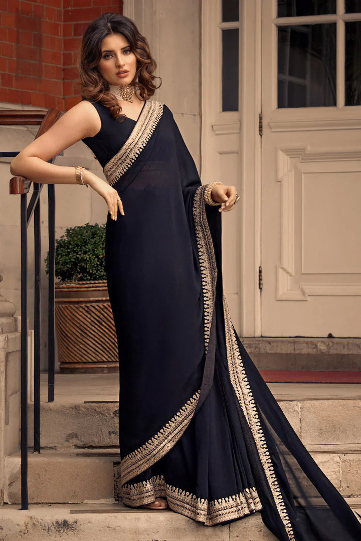 Kaanchi London - Kashish Georgette Saree For Women - Black - 2 Piece