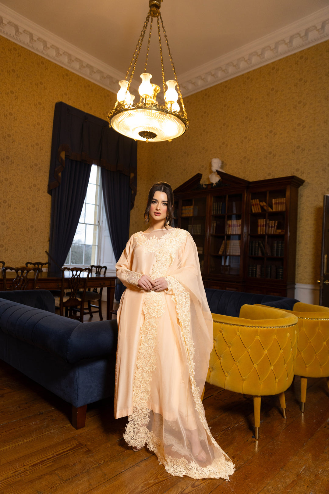 Kaanchi London - Laibah Raw Silk Suit For Women - Peach - 3 Piece