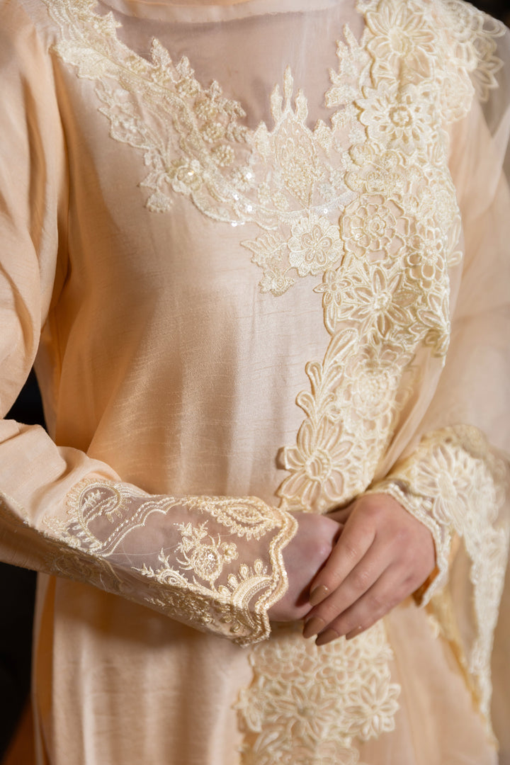 Kaanchi London - Laibah Raw Silk Suit For Women - Peach - 3 Piece
