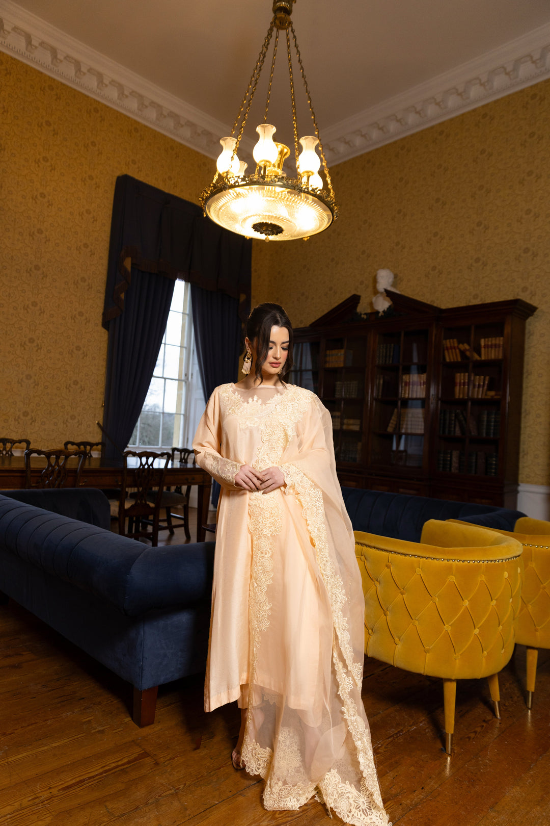 Kaanchi London - Laibah Raw Silk Suit For Women - Peach - 3 Piece