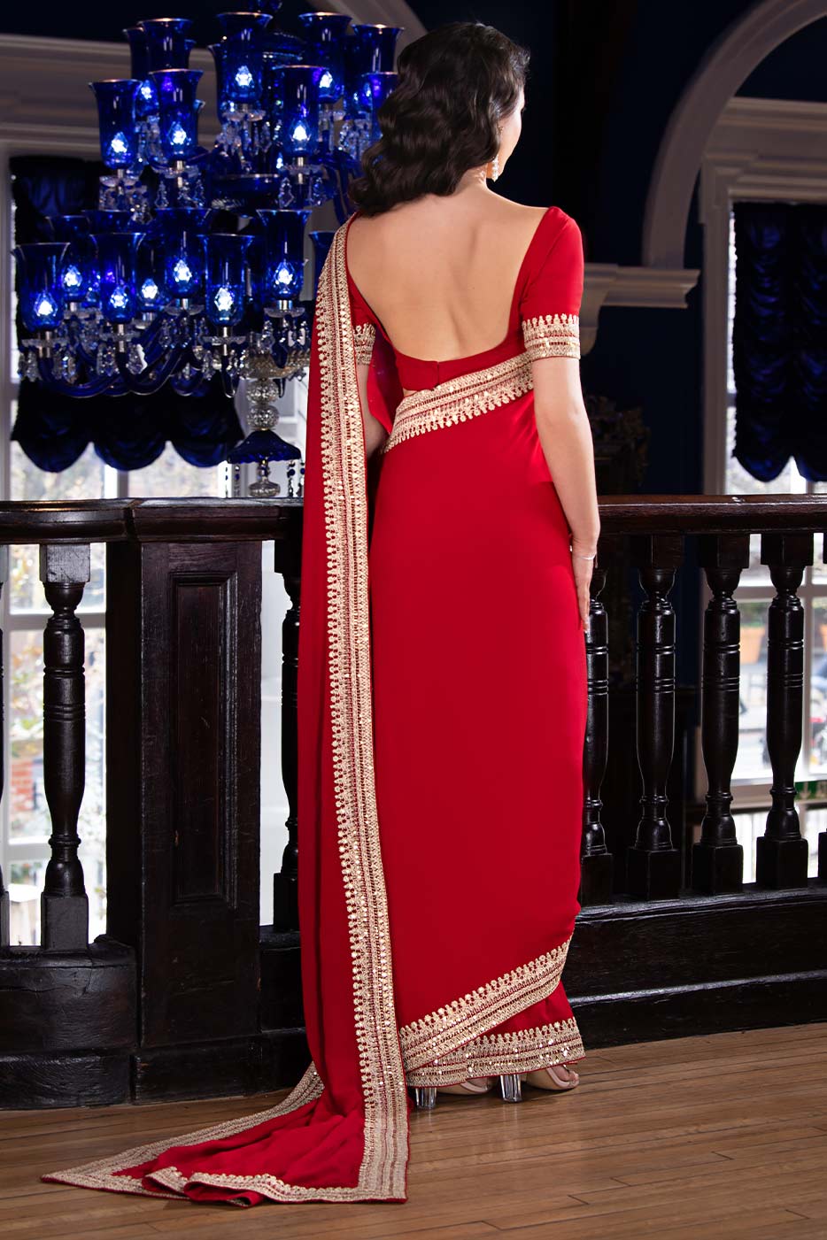 Kaanchi London - Lal Rukh Georgette Saree For Women - Red - 2 Piece