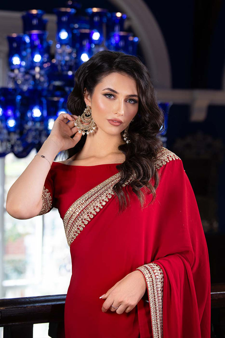 Kaanchi London - Lal Rukh Georgette Saree For Women - Red - 2 Piece