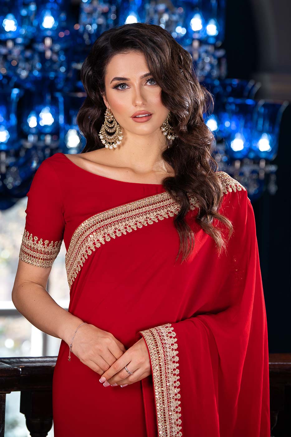 Kaanchi London - Lal Rukh Georgette Saree For Women - Red - 2 Piece