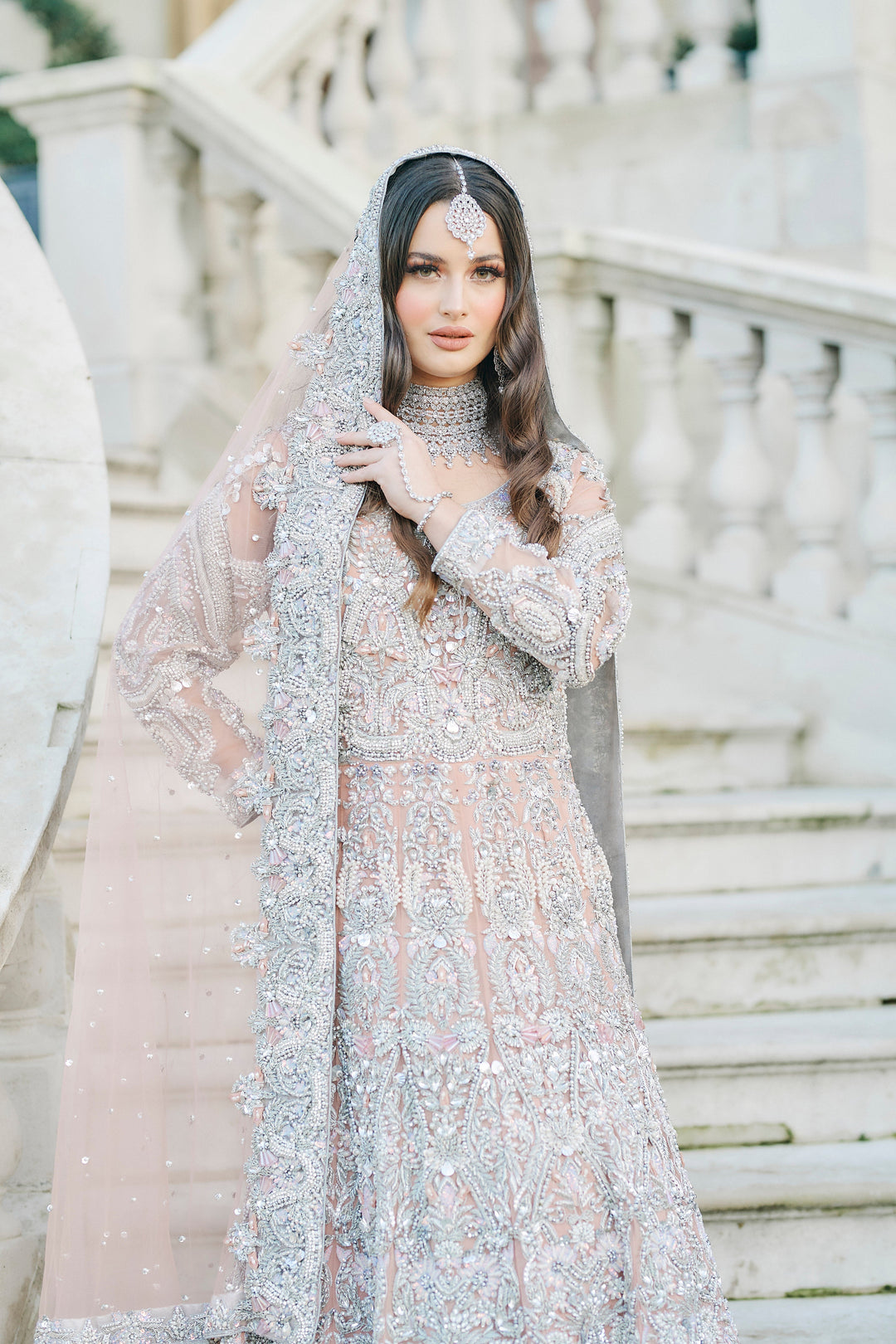 Kaanchi London - Mah e Rukh Organza Pishwas For Women - Silver - 3 Piece