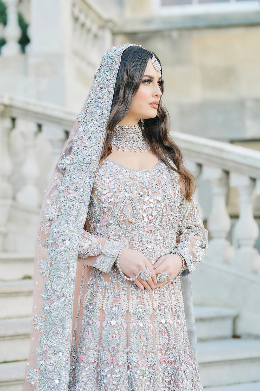 Kaanchi London - Mah e Rukh Organza Pishwas For Women - Silver - 3 Piece