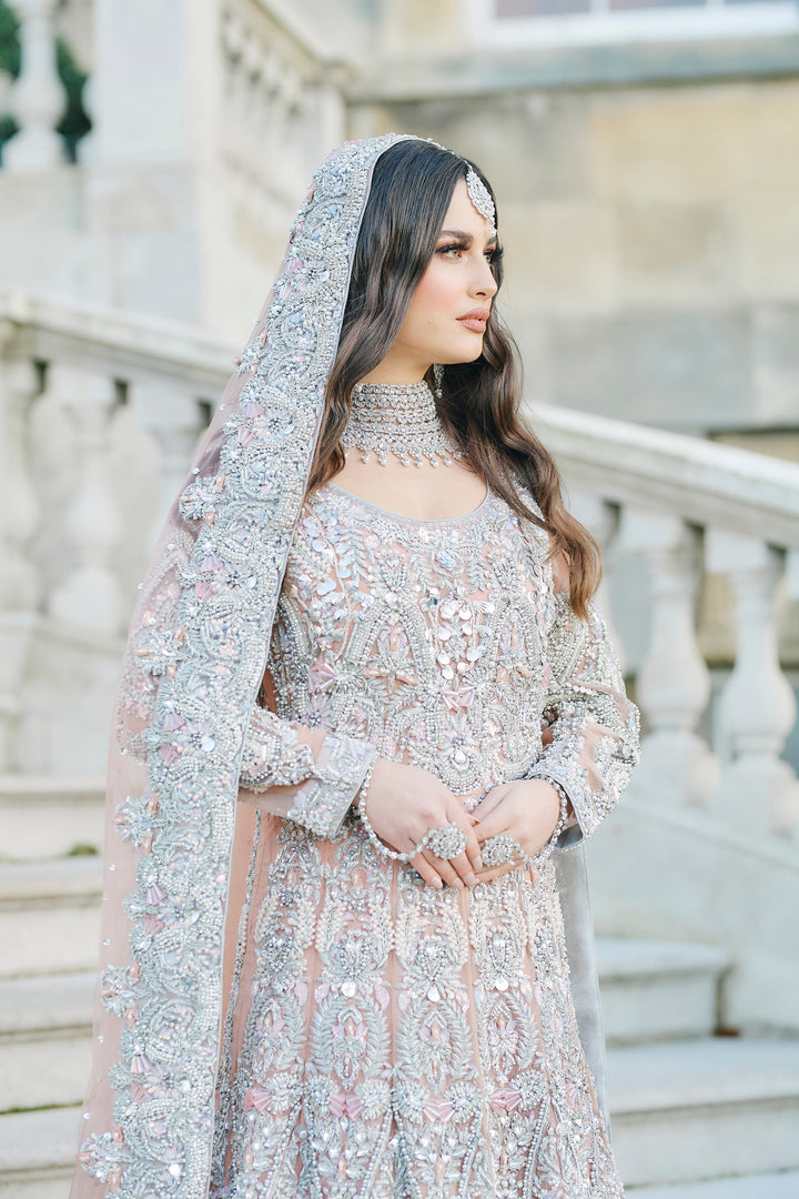 Kaanchi London - Mah e Rukh Organza Pishwas For Women - Silver - 3 Piece