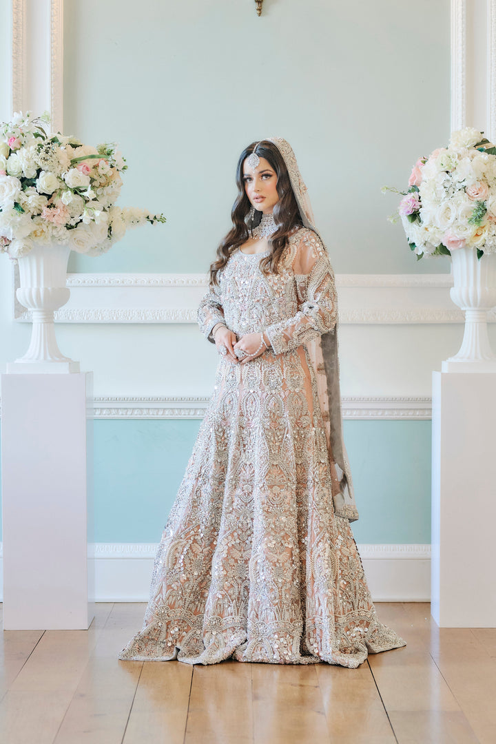 Kaanchi London - Mah e Rukh Organza Pishwas For Women - Silver - 3 Piece