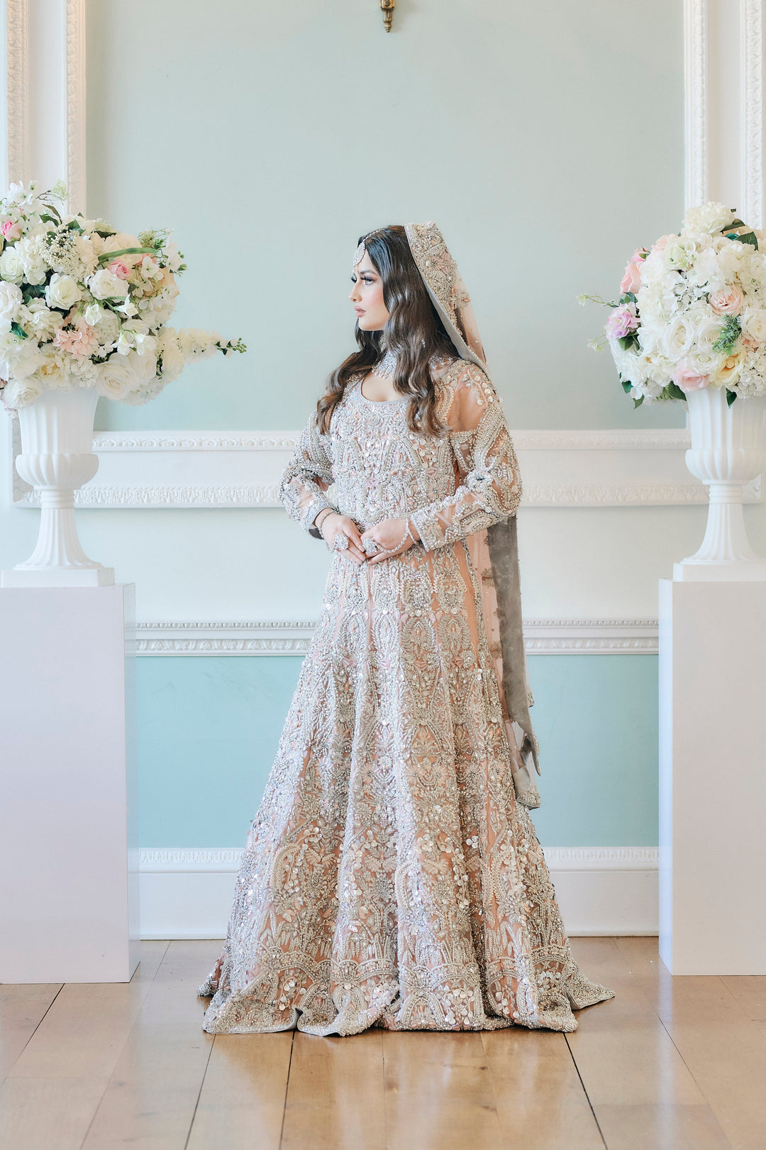 Kaanchi London - Mah e Rukh Organza Pishwas For Women - Silver - 3 Piece