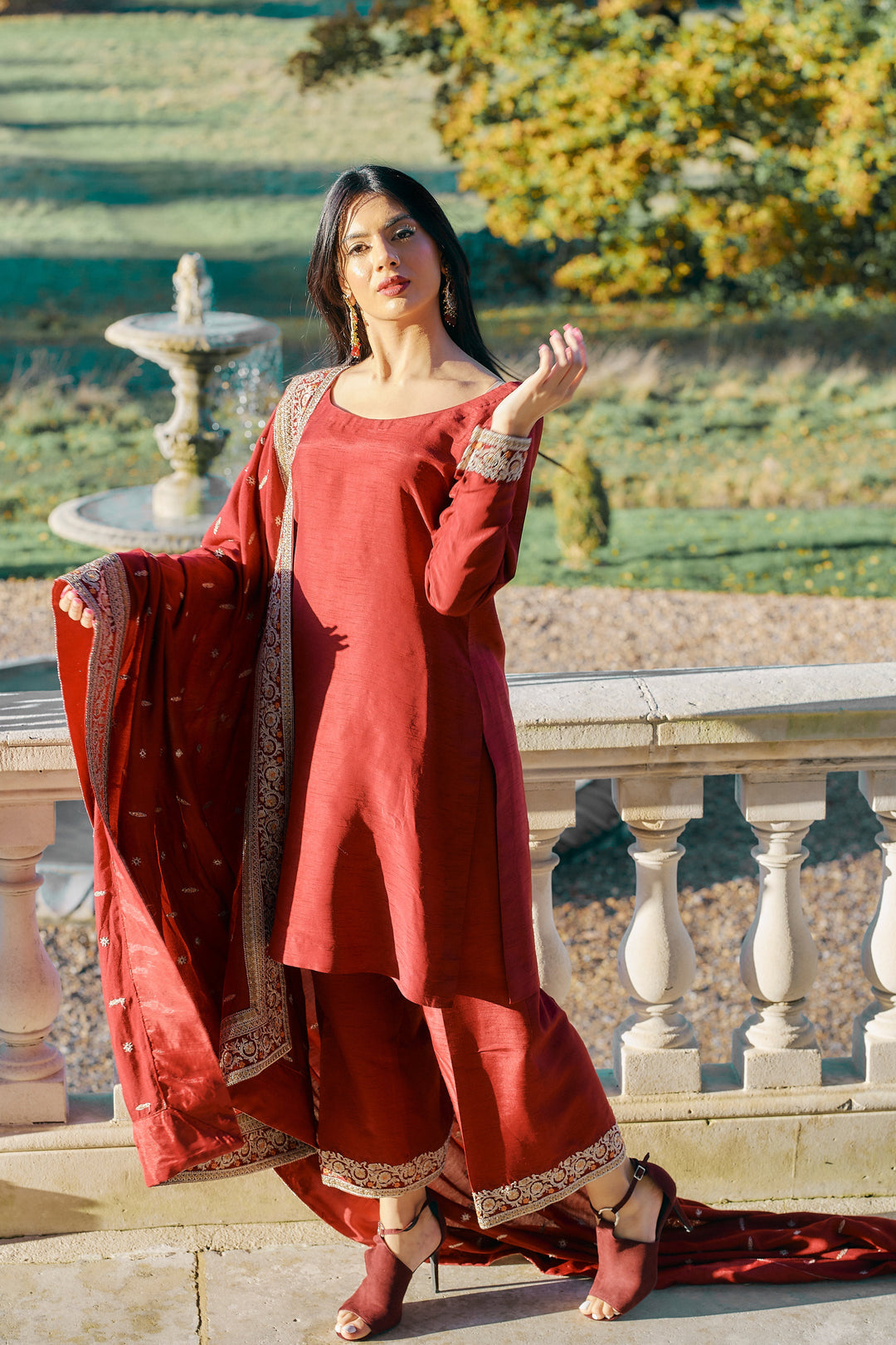 Kaanchi London - Mahira Organza Suit For Women - Red - 3 Piece