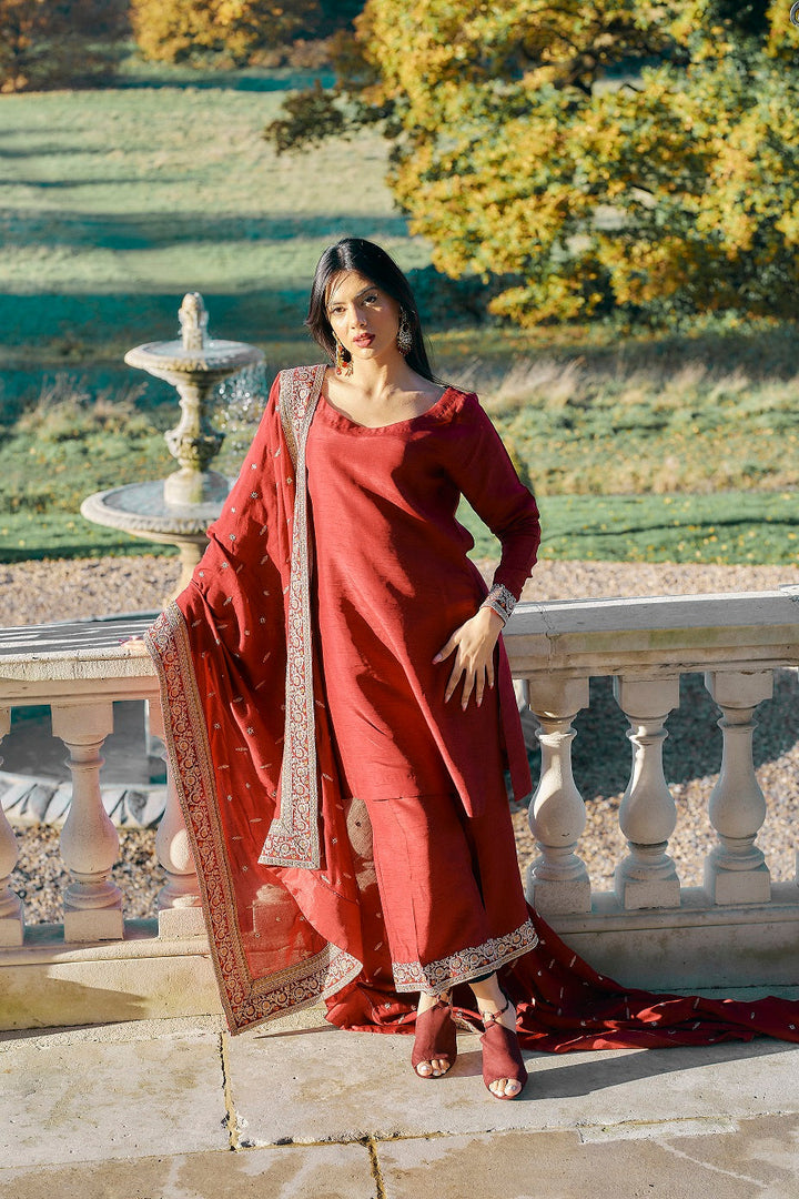 Kaanchi London - Mahira Organza Suit For Women - Red - 3 Piece