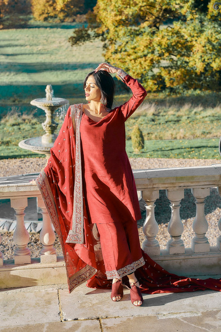 Kaanchi London - Mahira Organza Suit For Women - Red - 3 Piece