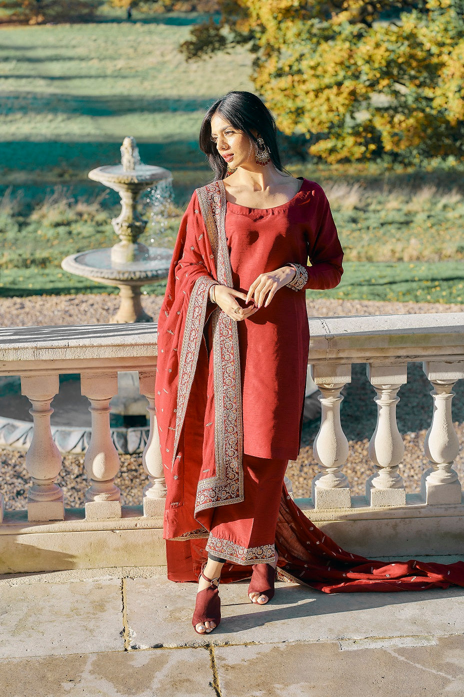Kaanchi London - Mahira Organza Suit For Women - Red - 3 Piece