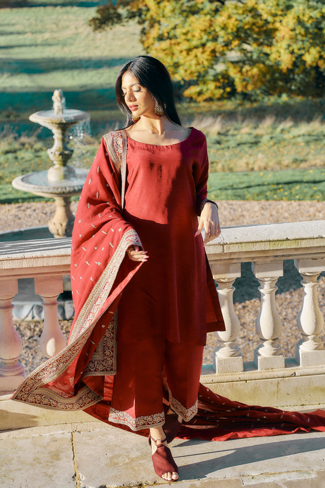 Kaanchi London - Mahira Organza Suit For Women - Red - 3 Piece