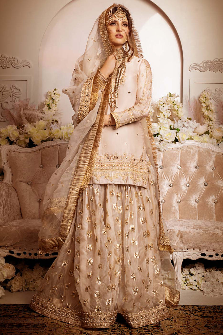 Kaanchi London - Malika Charmeuse Silk Gharara For Women - Golden - 3 Piece