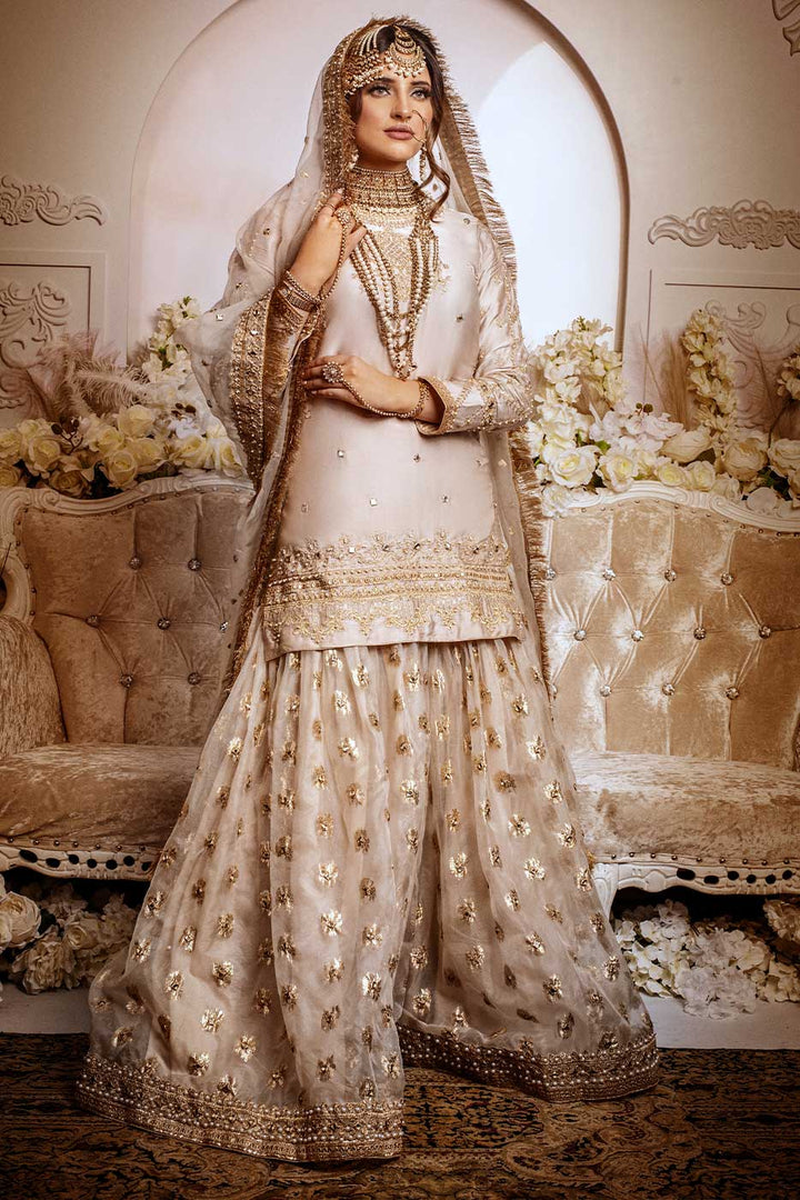 Kaanchi London - Malika Charmeuse Silk Gharara For Women - Golden - 3 Piece