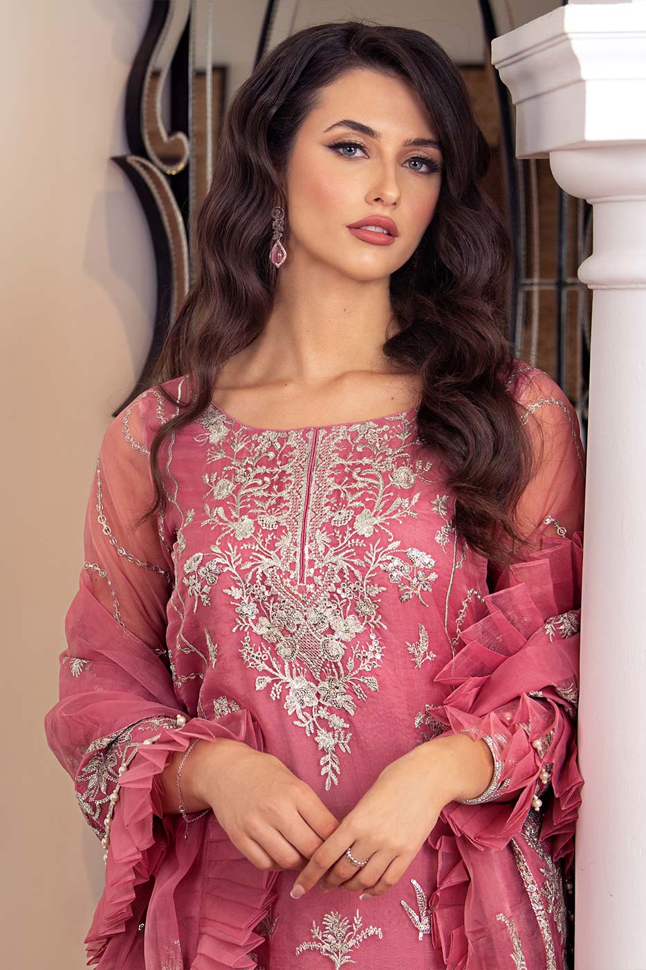 Kaanchi London - Mehru Organza Suit For Women - Pink - 3 Piece