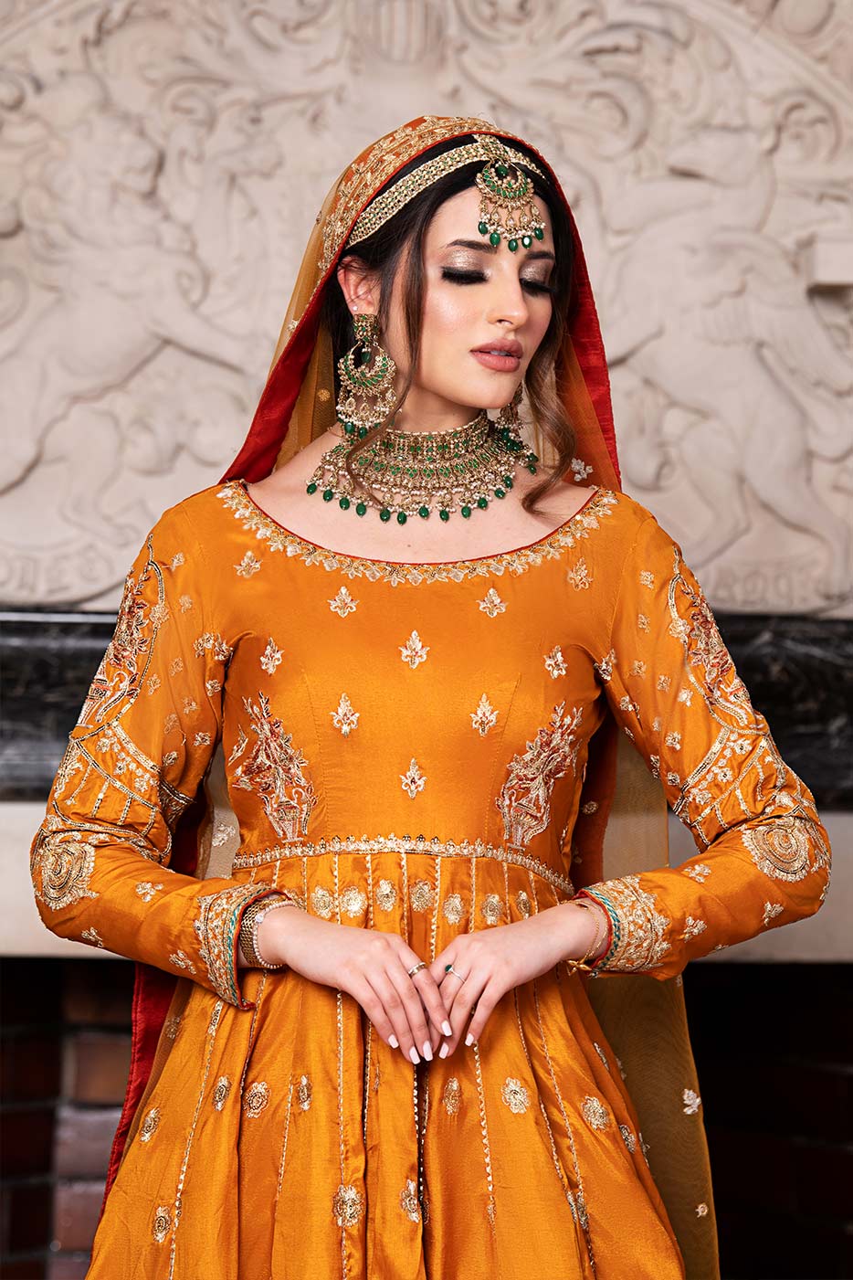 Kaanchi London - Nazneen Raw Silk Pishwas For Women - Orange - 3 Piece