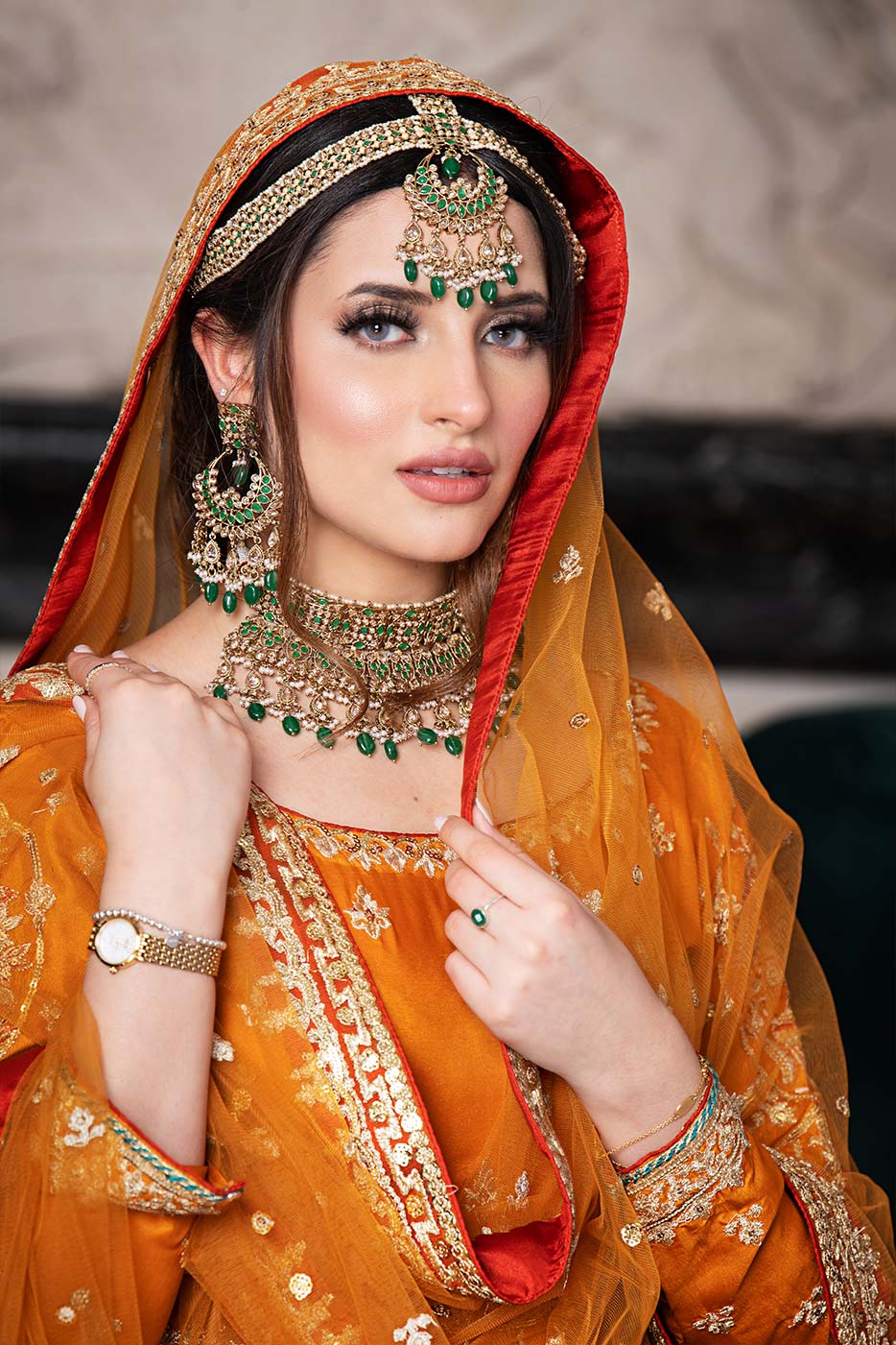 Kaanchi London - Nazneen Raw Silk Pishwas For Women - Orange - 3 Piece