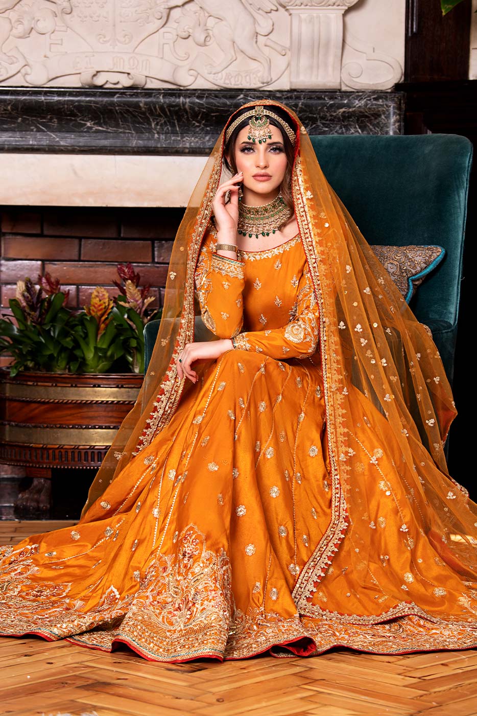 Kaanchi London - Nazneen Raw Silk Pishwas For Women - Orange - 3 Piece