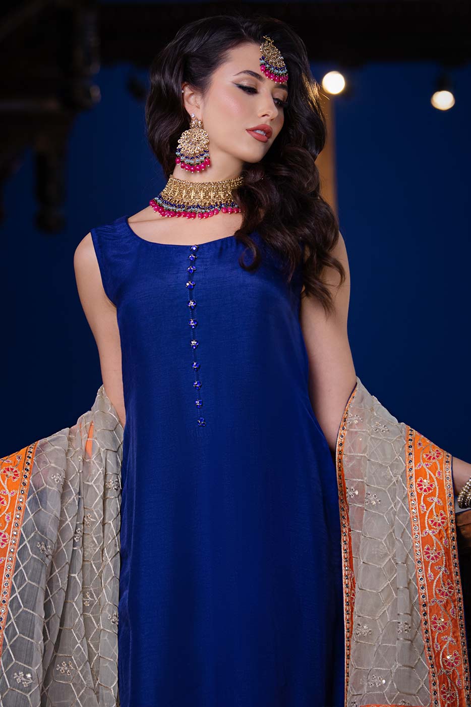 Kaanchi London - Neelofer Raw Silk Suit For Women - Blue - 3 Piece