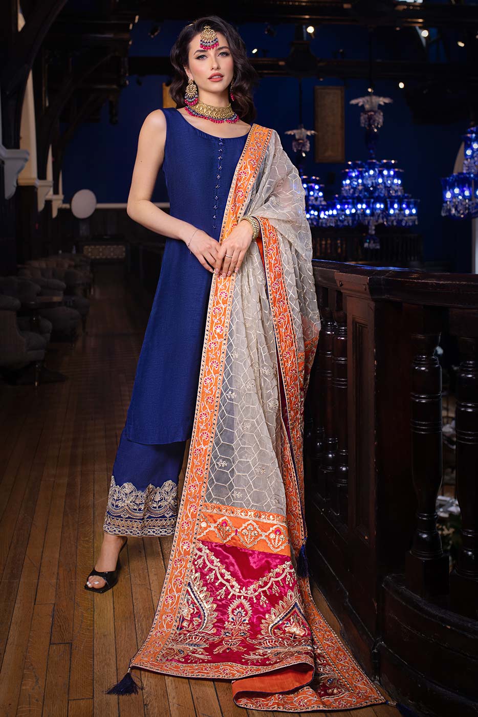 Kaanchi London - Neelofer Raw Silk Suit For Women - Blue - 3 Piece