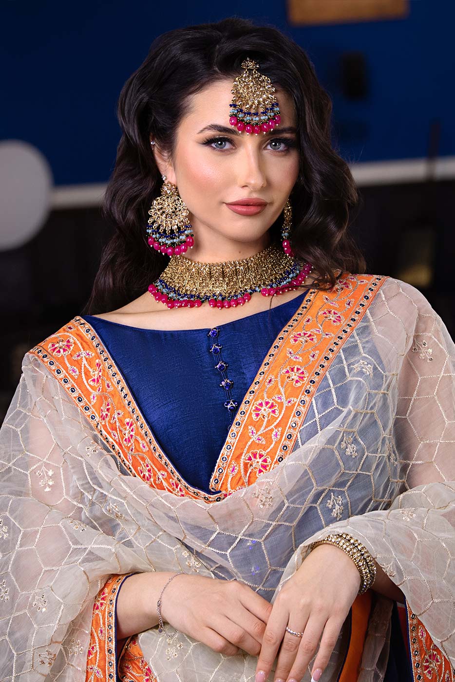 Kaanchi London - Neelofer Raw Silk Suit For Women - Blue - 3 Piece