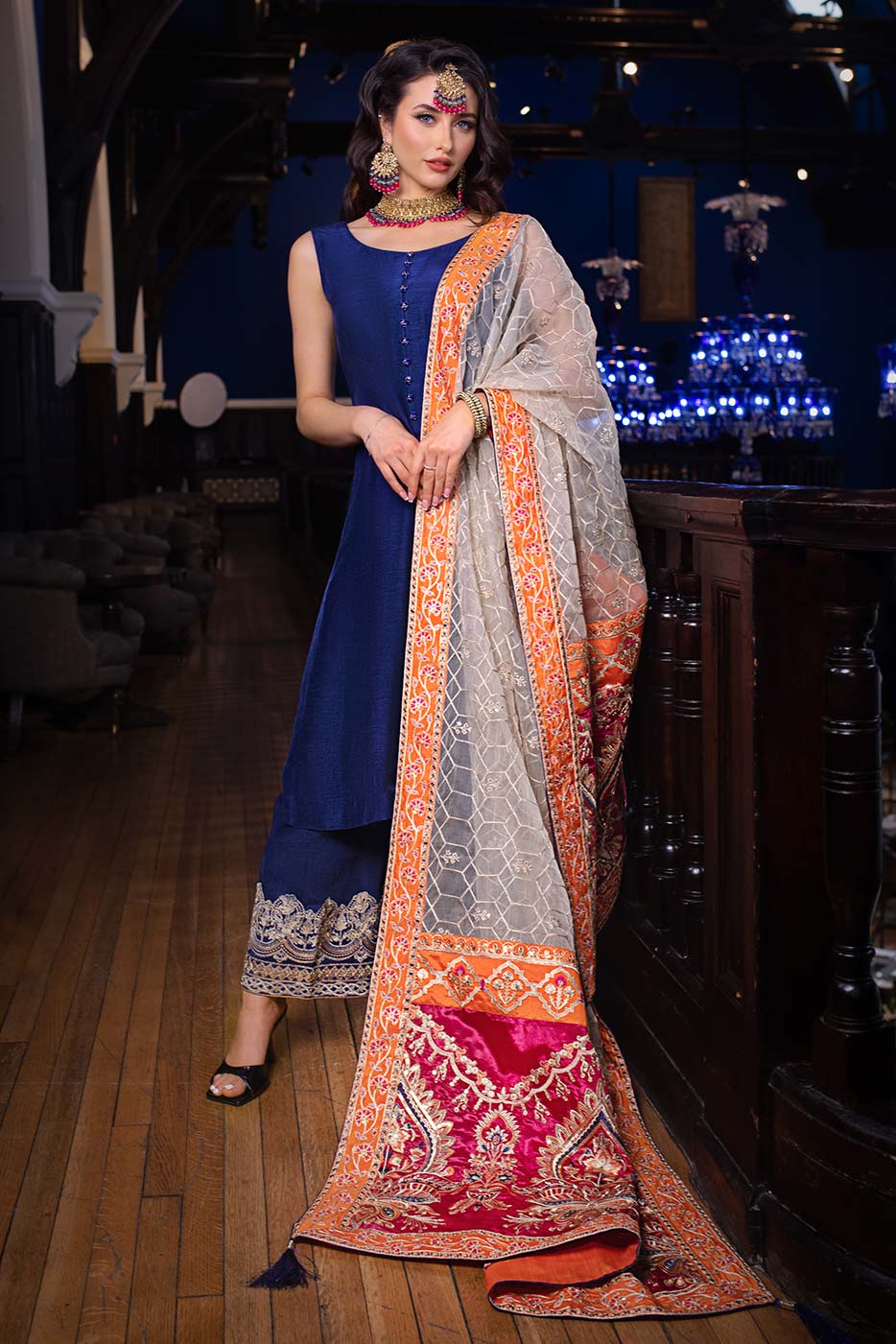 Kaanchi London - Neelofer Raw Silk Suit For Women - Blue - 3 Piece