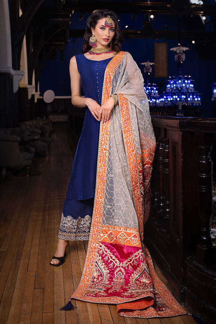 Kaanchi London - Neelofer Raw Silk Suit For Women - Blue - 3 Piece