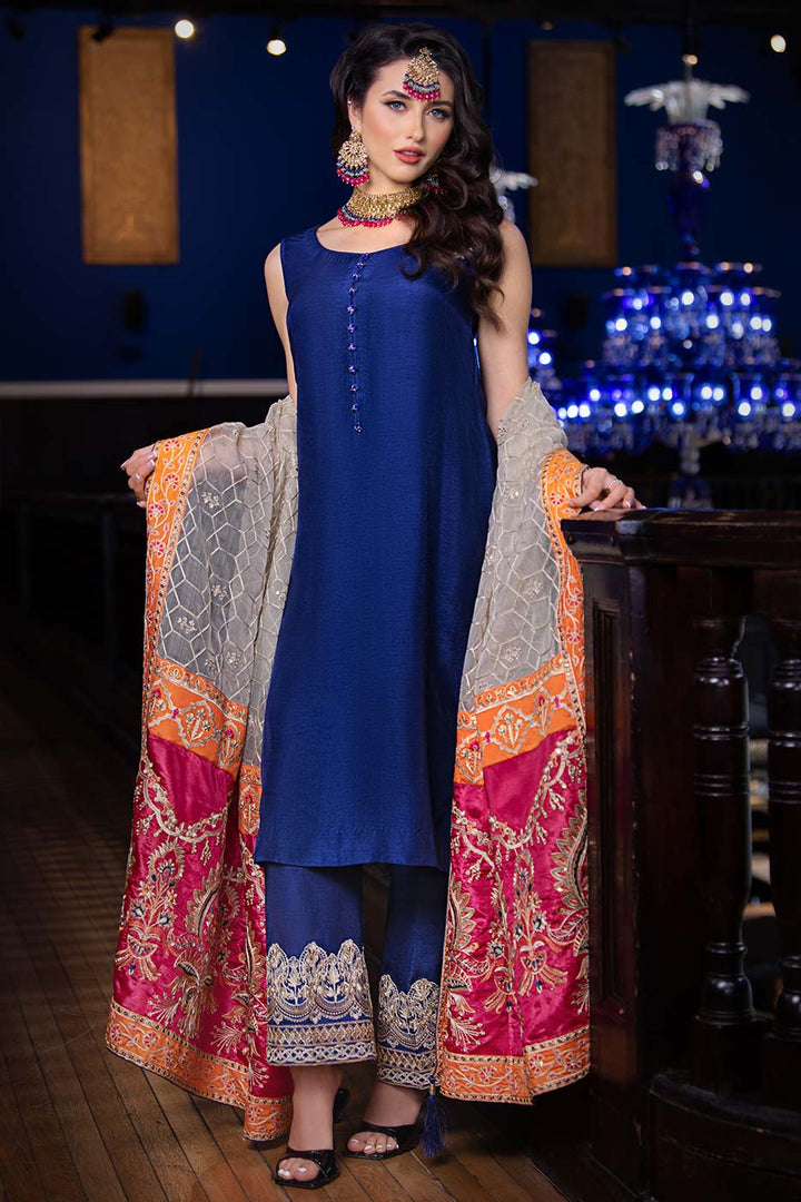 Kaanchi London - Neelofer Raw Silk Suit For Women - Blue - 3 Piece