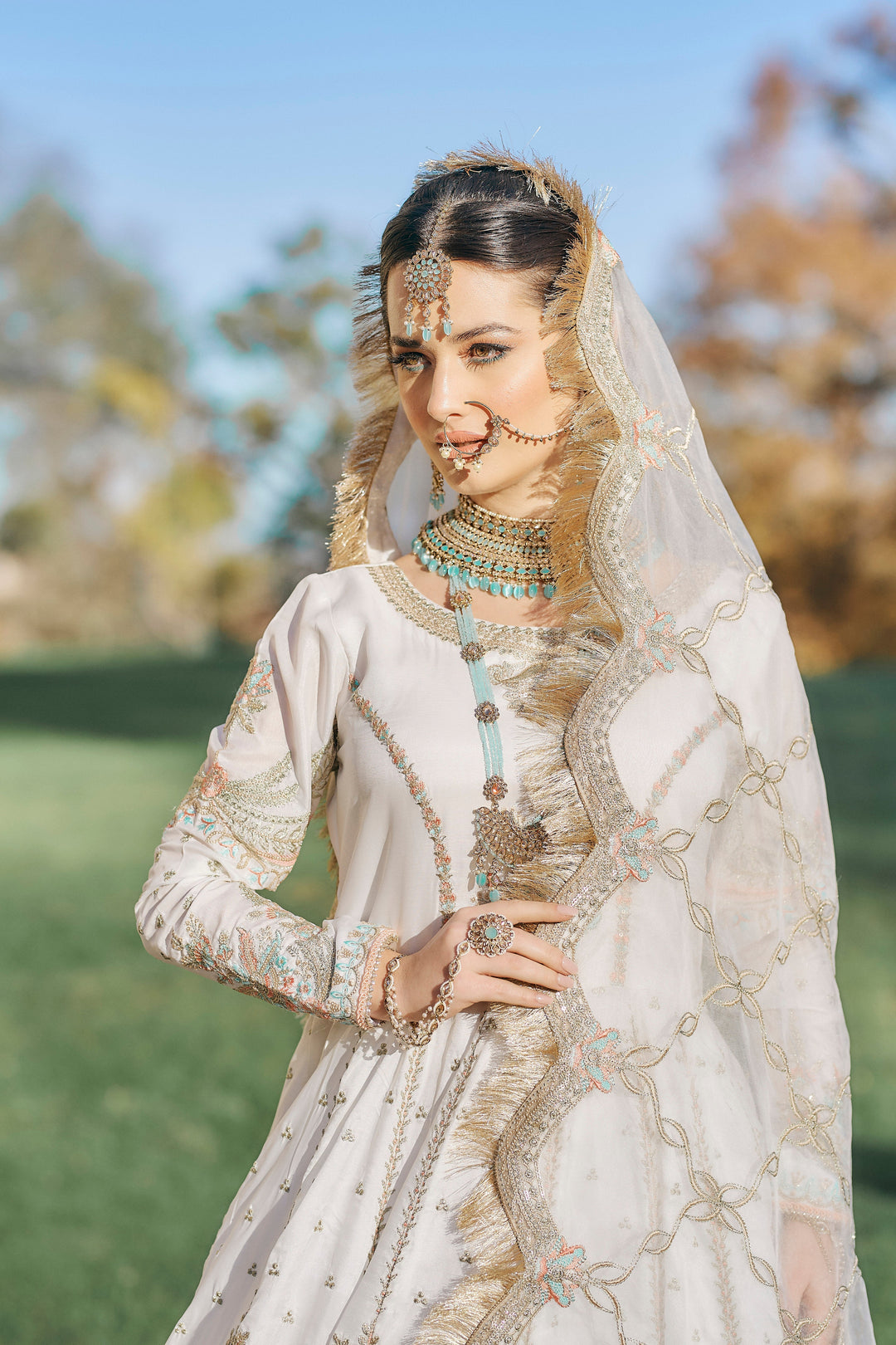 Kaanchi London - Noor Raw Silk Pishwas For Women - Ivory - 3 Piece