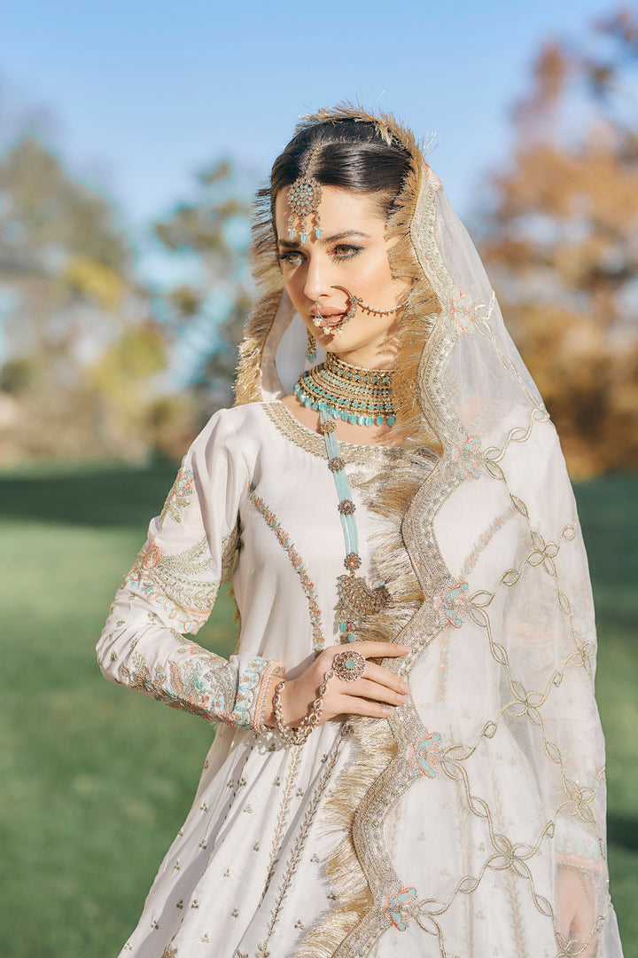 Kaanchi London - Noor Raw Silk Pishwas For Women - Ivory - 3 Piece