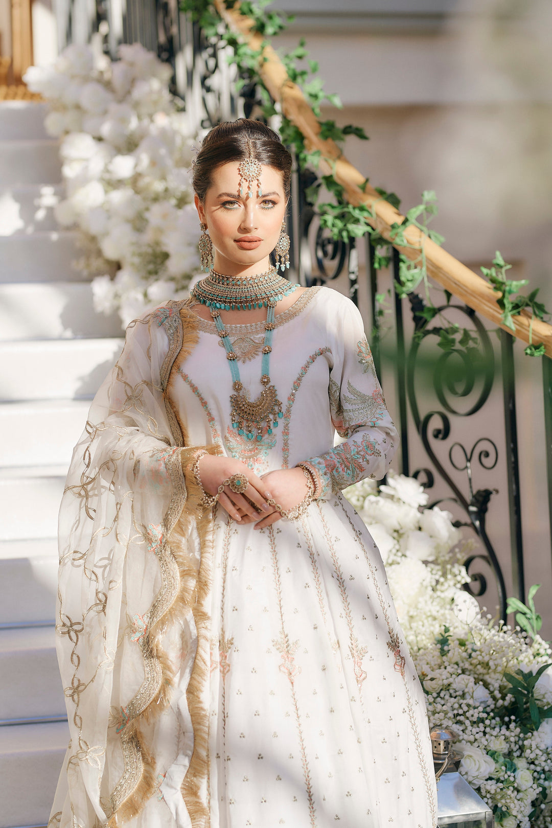 Kaanchi London - Noor Raw Silk Pishwas For Women - Ivory - 3 Piece