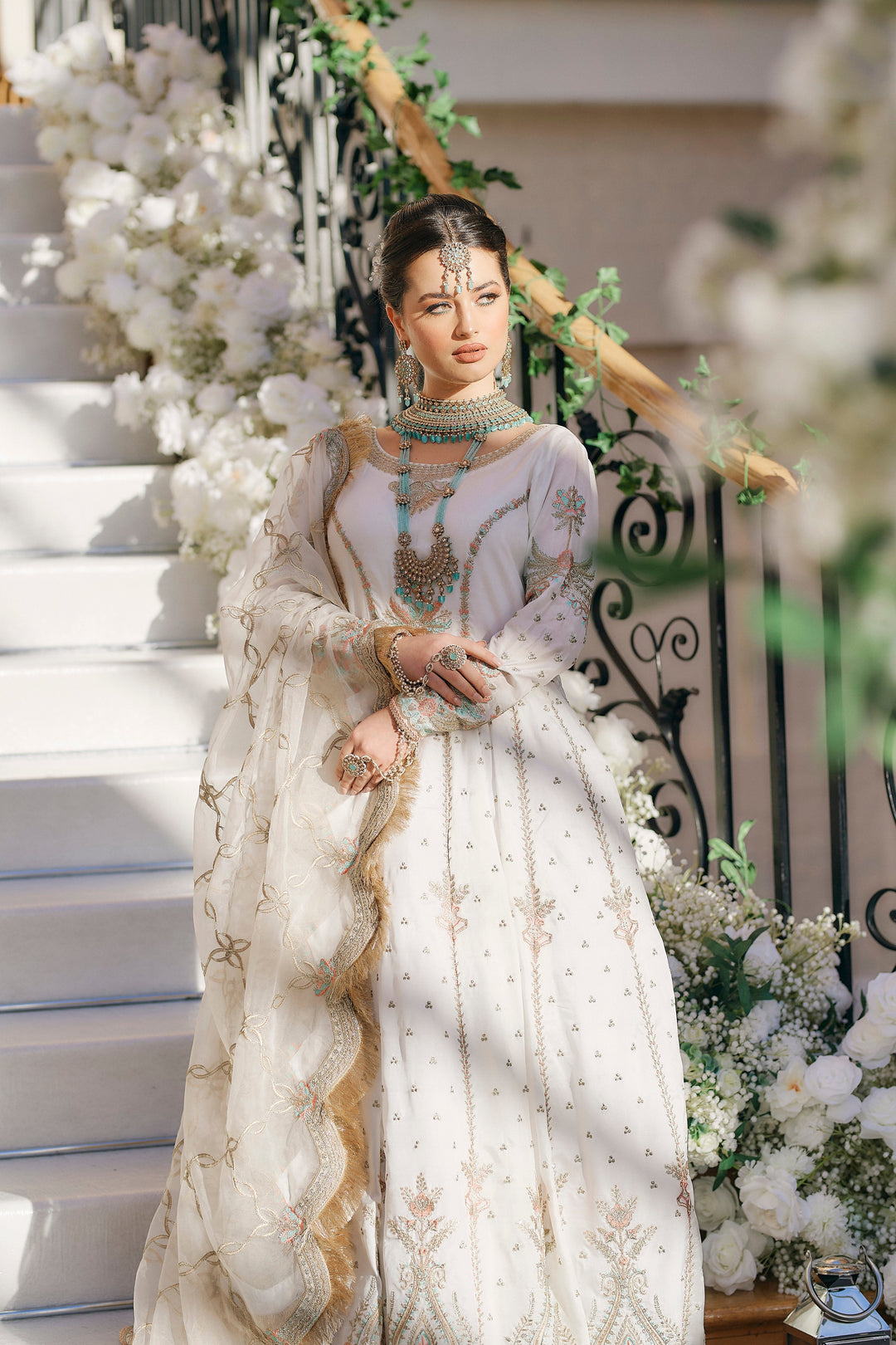 Kaanchi London - Noor Raw Silk Pishwas For Women - Ivory - 3 Piece