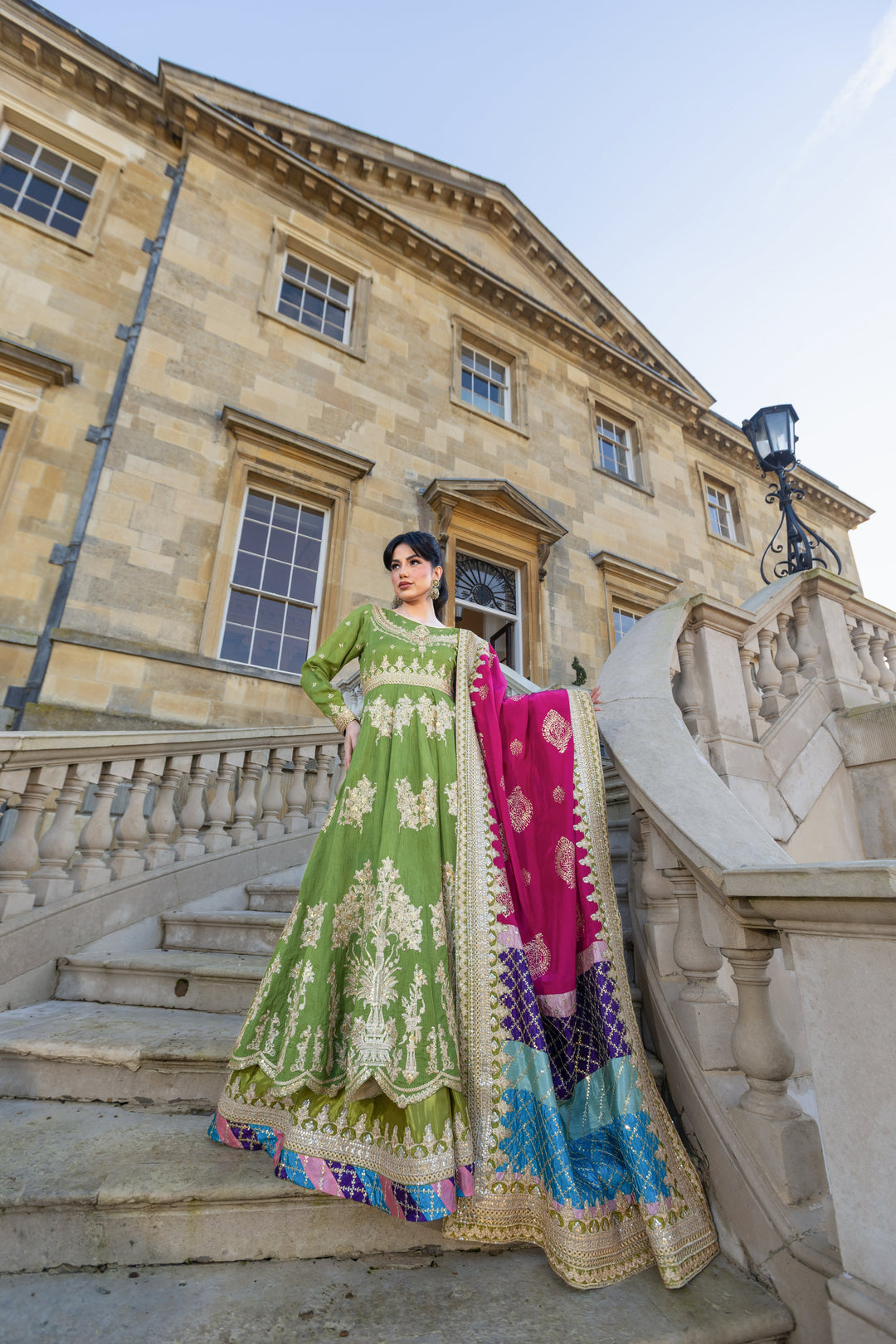 Kaanchi London - Rang-e-Hina Raw Silk Lehenga For Women - Green - 3 Piece