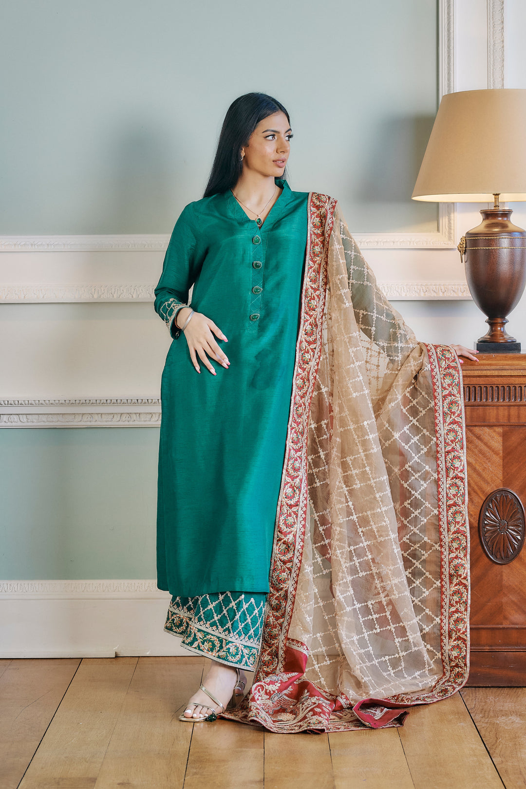 Kaanchi London - Zainia Organza Suit For Women - Green - 3 Piece