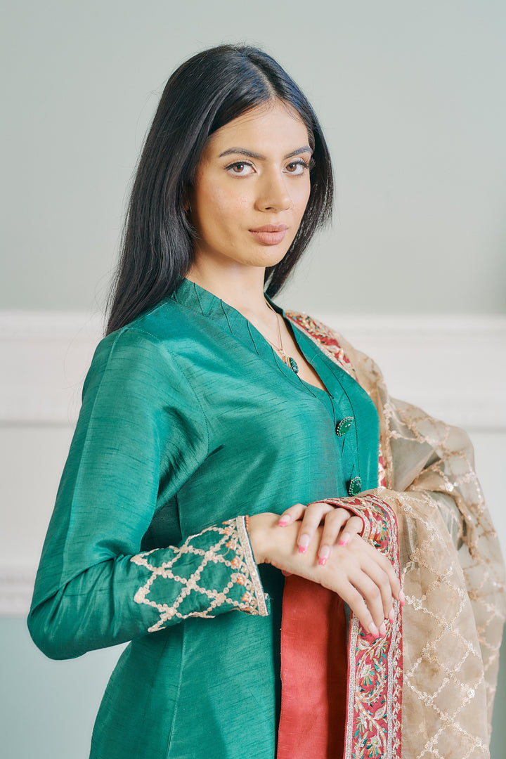Kaanchi London - Zainia Organza Suit For Women - Green - 3 Piece