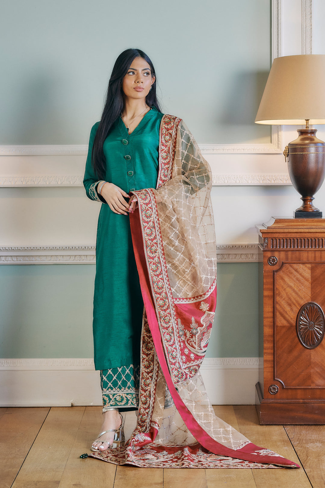 Kaanchi London - Zainia Organza Suit For Women - Green - 3 Piece