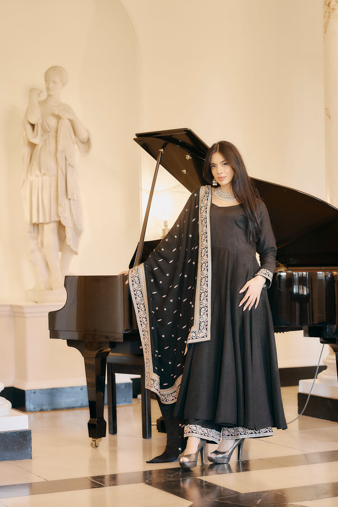 Kaanchi London - Zaria Organza Suit For Women - Black - 3 Piece