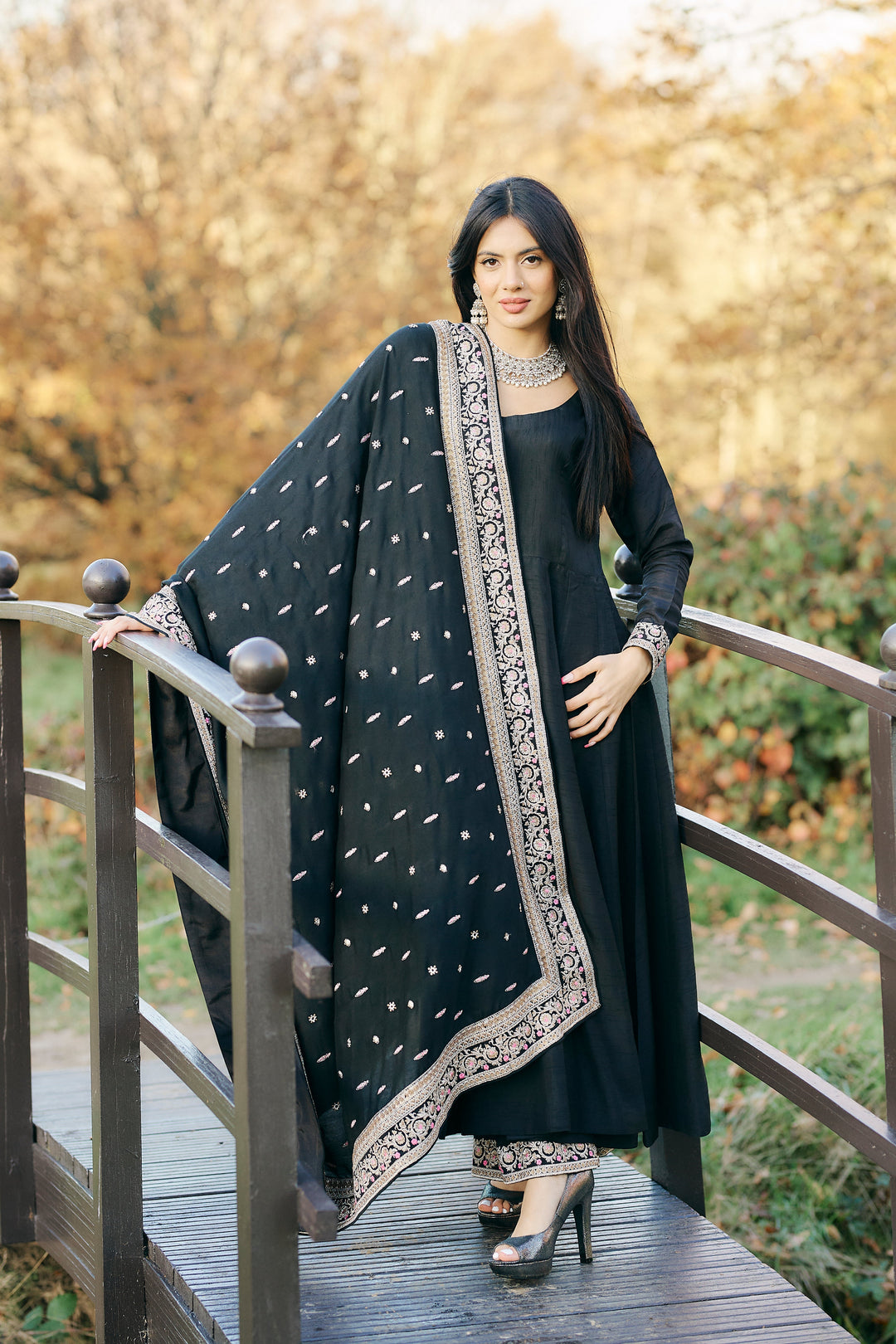Kaanchi London - Zaria Organza Suit For Women - Black - 3 Piece