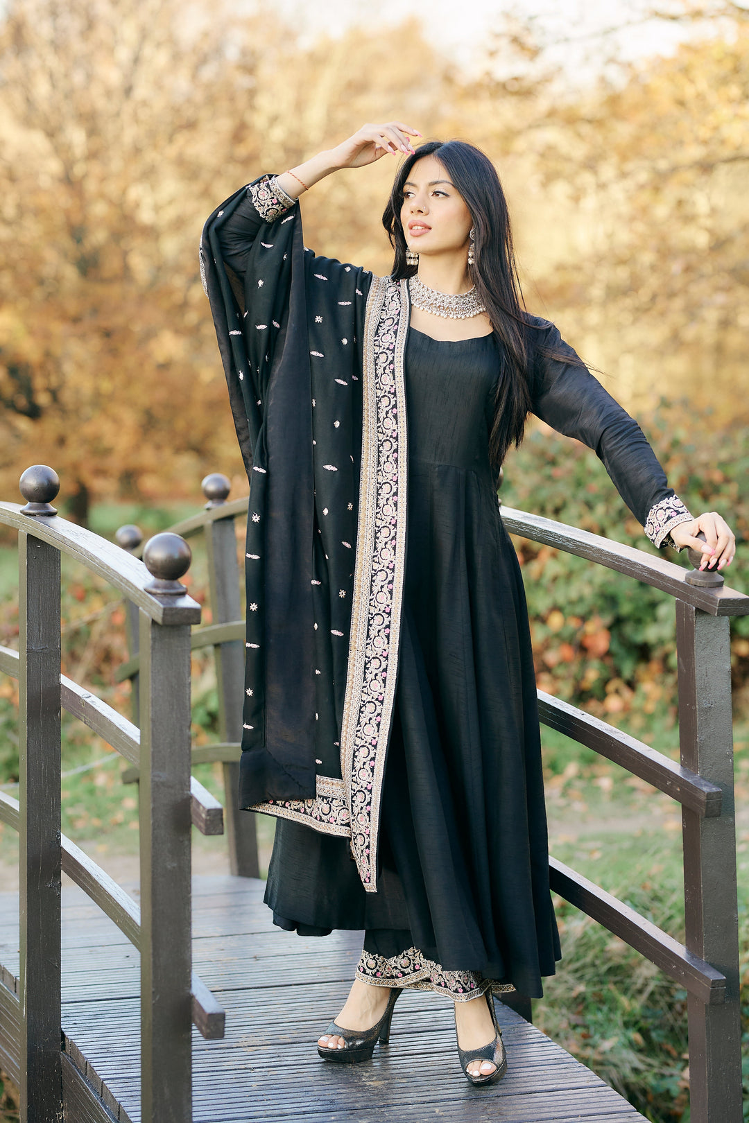 Kaanchi London - Zaria Organza Suit For Women - Black - 3 Piece
