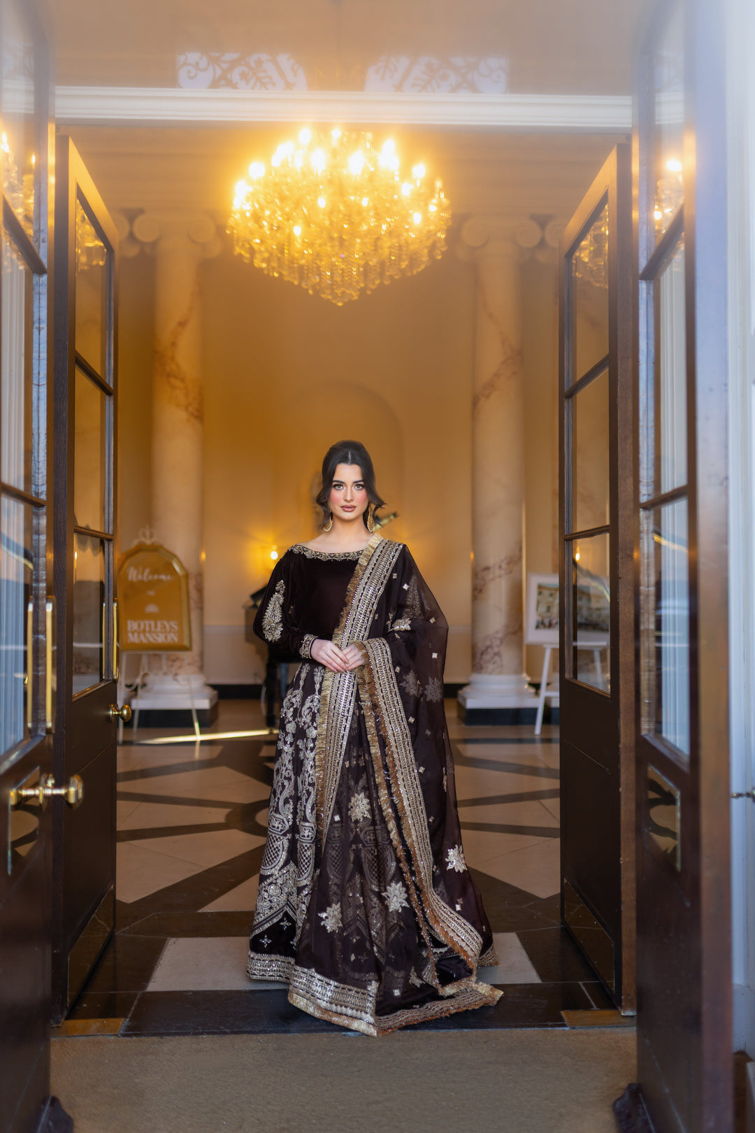Kaanchi London - Zeb-un-Nisa Raw Silk Lehenga For Women - Deep Cocoa - 3 Piece
