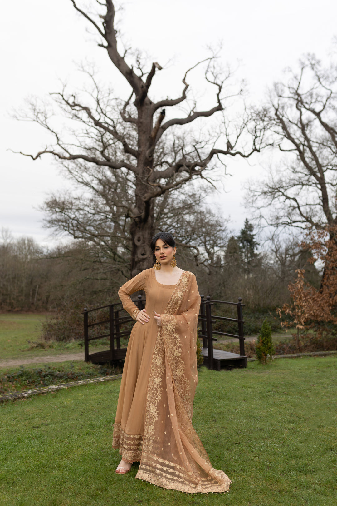 Kaanchi London - Zeenat Chiffon Pishwas For Women - Beige - 3 Piece