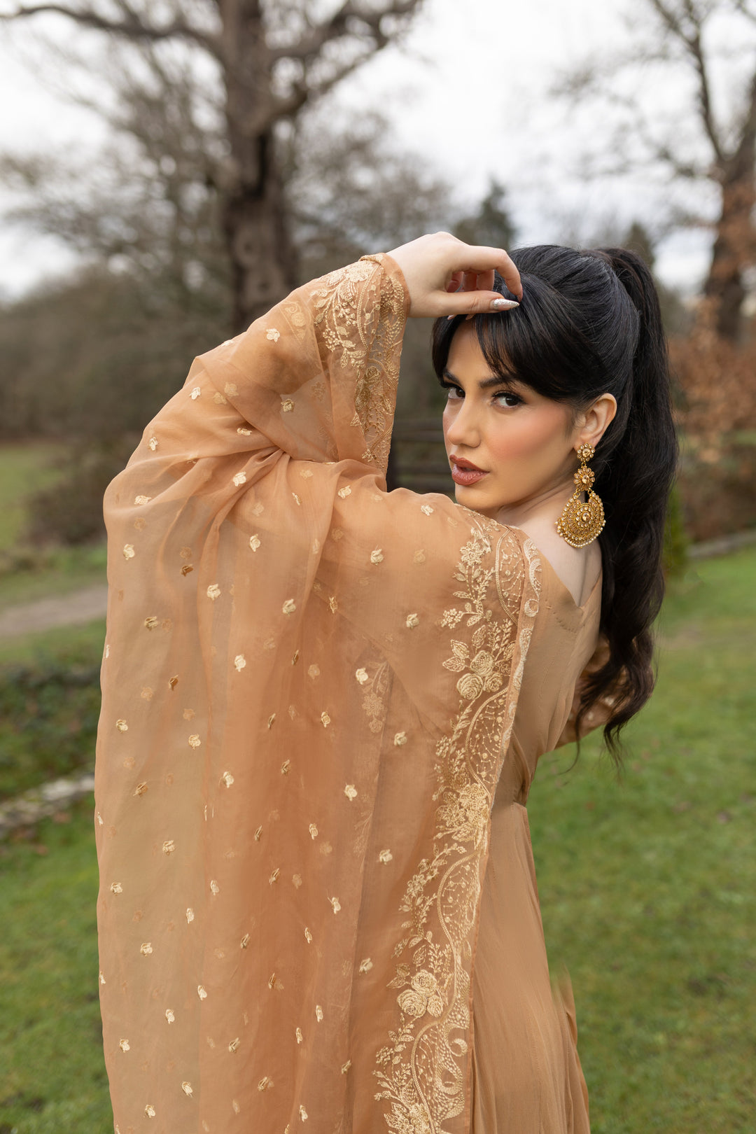 Kaanchi London - Zeenat Chiffon Pishwas For Women - Beige - 3 Piece